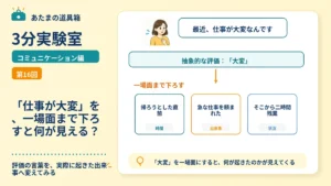「仕事が大変」を、一場面まで下ろすと何が見える？