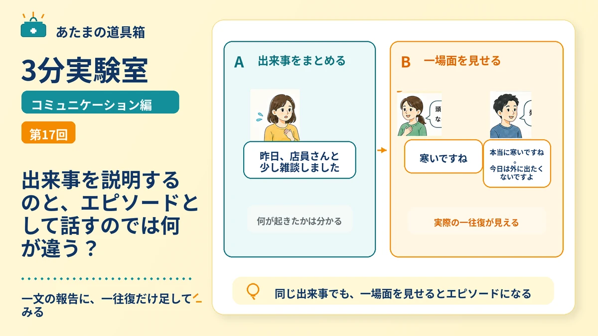出来事を説明するのと、エピソードとして話すのでは何が違う？