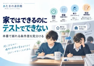 家ではできるのにテストでできない｜本番だけ崩れる原因を「条件差」から見分ける