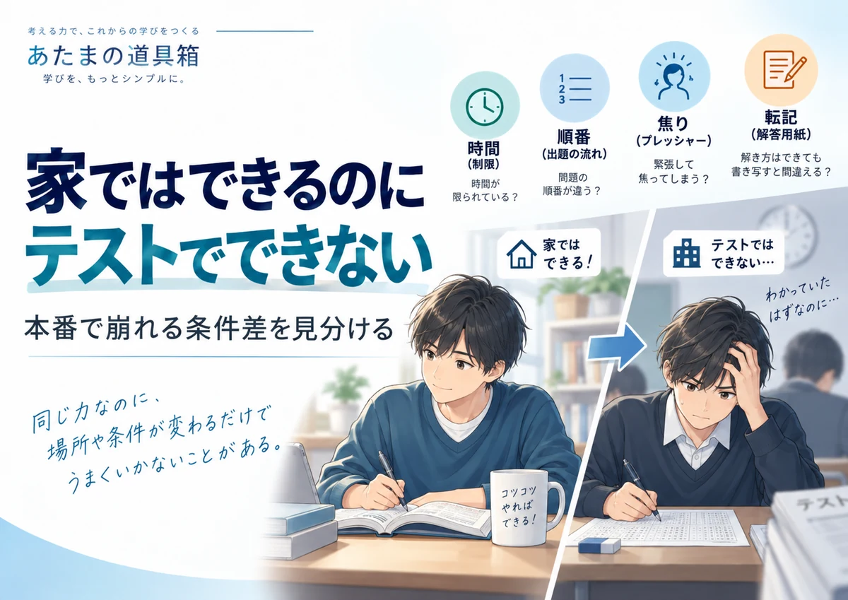家ではできるのにテストでできない|本番だけ崩れる原因を「条件差」から見分ける