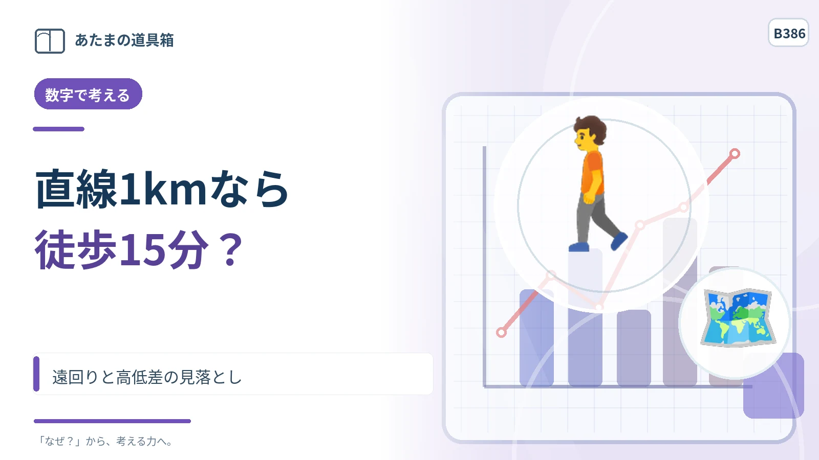 地図で直線1kmなら徒歩15分? 遠回りと高低差の見落とし