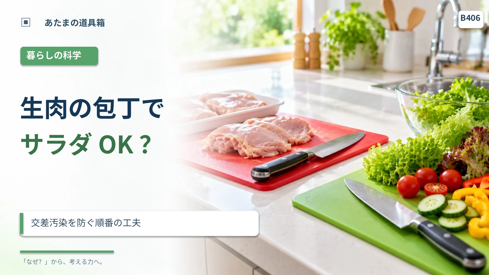 生肉を切った包丁でサラダを切ってよい? 交差汚染を防ぐ順番の工夫